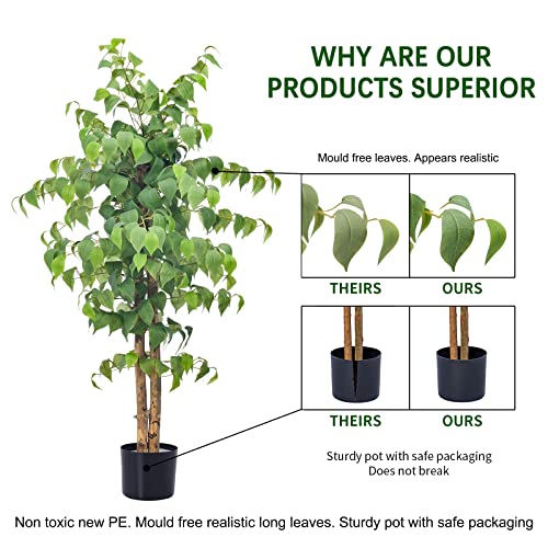 Aphighjoy 4Ft Ficus Tree Artificial With Curly Leaves & Real Trunk, 48'' House Plants Fake Ficus Tree With Sturdy Nursery Pot Silk Plants For Room Decor Aesthetic Living Room Decor #TOP1