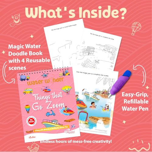Image of Reusable Magic Water Coloring Book For Kids, Educational Fun Time for Kids, Mess-Free Art with Quick Dry Technology (Vehicles Theme | 4 Reusable Coloring & Activity Boards | 1 Refillable Water Pen)