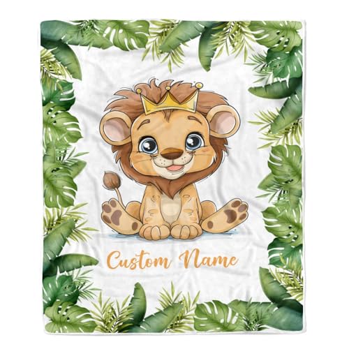 CenturyTee Personalized Baby Blanket Name Custom Baby Boy Cute Lion Newborn Children Kids Son Grandson Nephew Birthday Customized Fleece Blanket (50 x 60 Inches - Youth Size), Multicolor 508 (508)