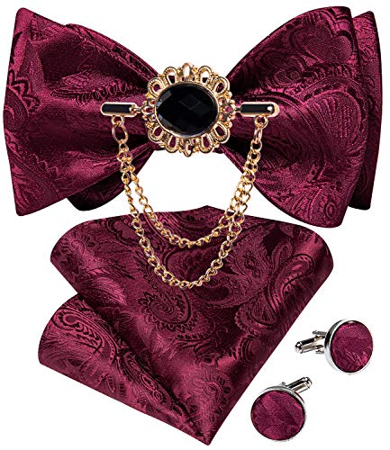 Image of DiBanGu Silk Woven Bowtie Mens Self Bow Tie Set with Lapel Pin