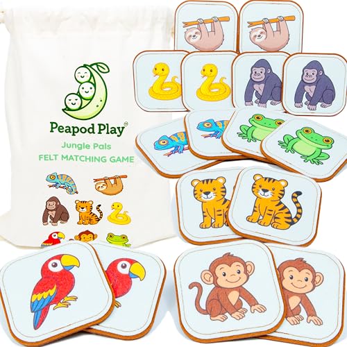 Image of Felt Jungle Matching Game for Toddlers – Wild Animal Memory Game & Flash Cards – Soft and Safe for Ages 1+ – Montessori Preschool Learning Activity – Educational Jungle Toy for Boys & Girls