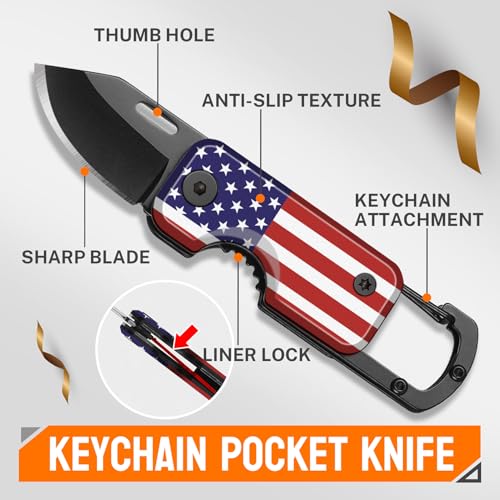 Image of ONEAGE American Flag Pocket Knife for Men - 4th of July Gifts, Independence Day Gifts, Keychain Edc Gift with 1.56inch Blade - Small Folding Knives for Camping, Fourth of July Decorations