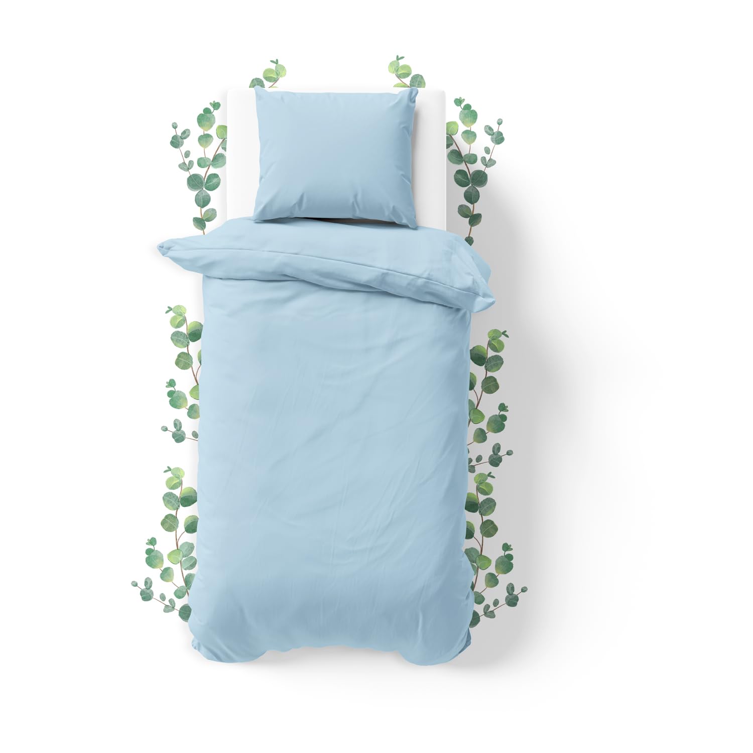 JACOBSON Bed Linen 100% Cotton (135 x 200 cm, Light Blue, 2-Piece)
