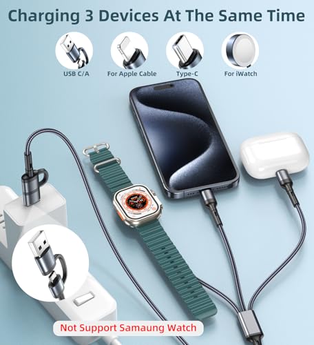 Charger Cable for Apple Watch Upgraded 3 in 2 USB C Fast iPhone Watch Charger USB C Multi Fast Charging Cable Compatible with iWatch Ultra/SE/9/8/7/6/5/4/3/2/1 & iPhone 15/14/13/12/11/Galaxy S23-4FT