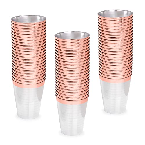 STACKABLES Lot de 50 gobelets en plastique rigide transparent avec bord or rose 300 ml - Gobelets de fête élégants réutilisables Cover