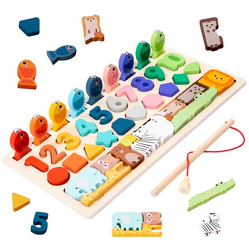 KUKUTrue Montessori Toy 2 3 4 5 Years, Magnetic Fishing Game, Educational Toys for 2-3 Year Olds, Counting Blocks, Number Puzzle, Fine Motor Skills, Gift 2-5 Kids Boys Girls