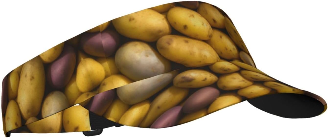 Many Potatoes Print Foldable Sun Visor Hat Lightweight Adjustable Sun Visor Hat Outdoor Sports Cap for Adults Black