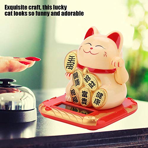 Solar Powered Waving Lucky Fortune Cat Welcoming Cat Adorable Waving Beckoning Fortune Lucky Cat Home Car Decor Ornaments - Image 2