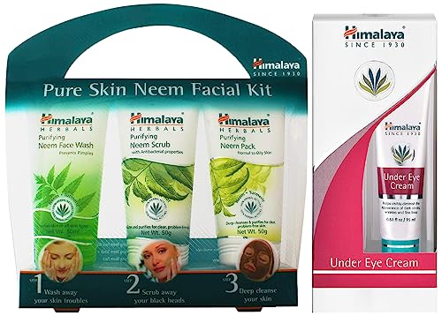 Image of Himalaya Pure Skin Neem Facial Kit (Facewash 50Ml, Scrub 50G & Face Pack 50G) And Himalaya Herbals Under Eye Cream, 15Ml