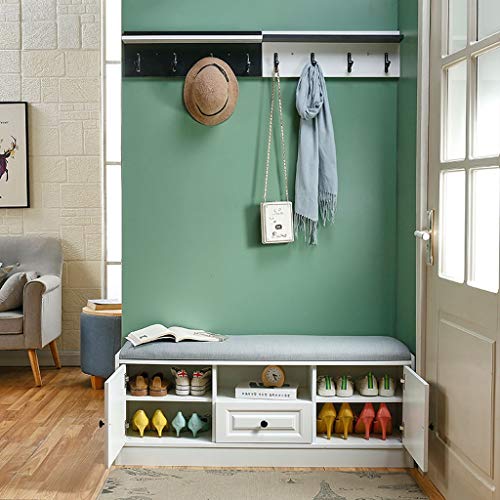 THBEIBEI Storage Benches Wood Storage Bench 2-tier with Drawer Hallway Shoes Rack Cabinet Shoe Bench Seat Storage Organiser Footstool For Entryway Living Room 100X33X45CM