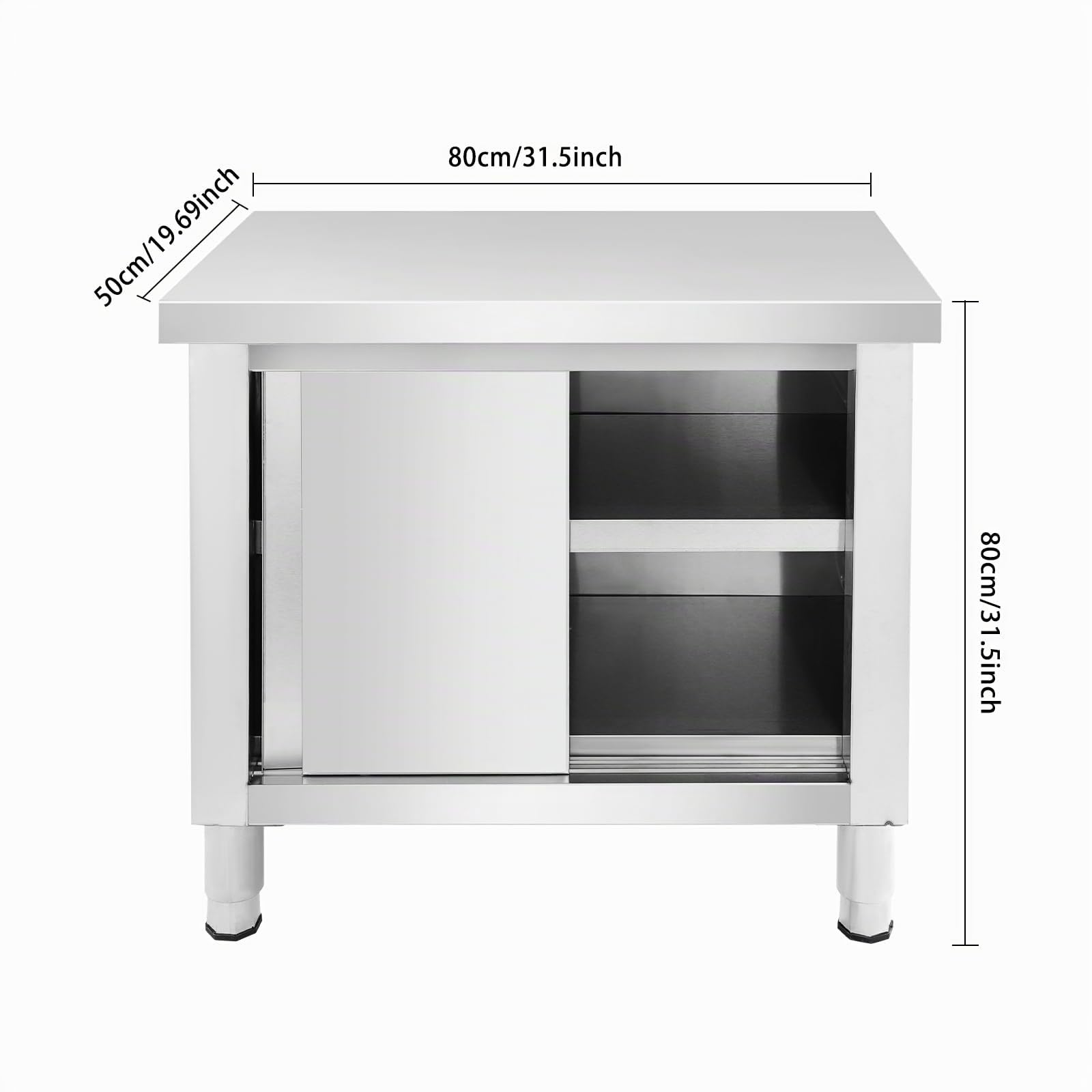 armadio in acciaio inox con ante scorrevoli, tavolo da cucina in acciaio inox per uso esterno, tavolo da lavoro indipendente per cucina da ristorante, garage e cucina (80 * 50 * 80 cm)