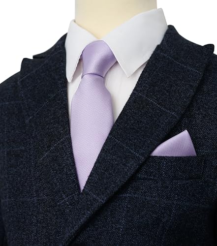 Image of Boy's Solid Tie with Pocket Square Set, Regular Necktie for Children and Kids, Self-Tied