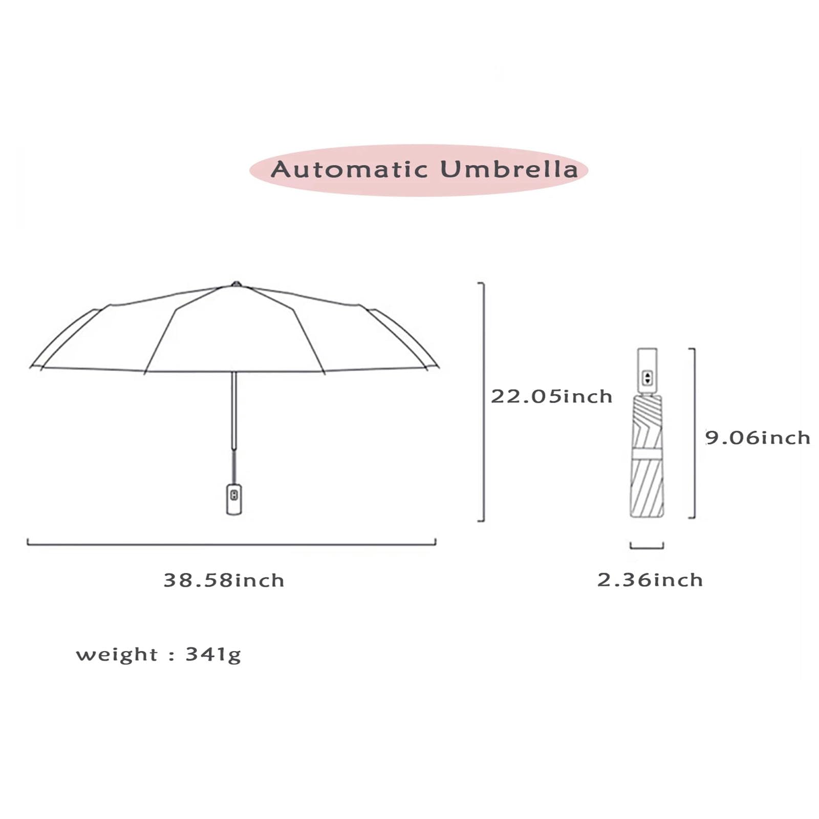MdybF Parapluie de voyage coupe-vent 8 baleines coupe-vent ventilé double auvent avec design portable, compact, pliable et léger