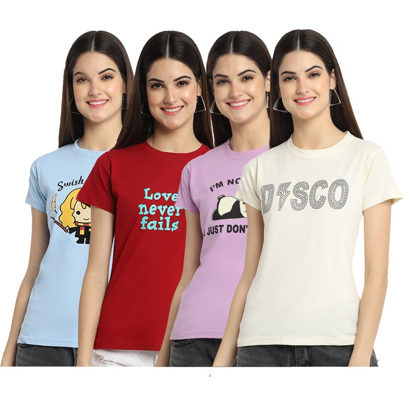 Image of Preneum Women's Cotton Regular Fit Graphic Stylish Printed Short Sleeves Casual T-Shirt |Trend & Styles