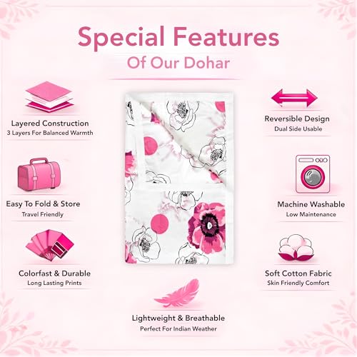 Image of Divine Casa Cotton Dohar for Single Bed 210 x 140 cm, 120 GSM Lightweight Blanket, Soft Breathable Summer Quilt for AC and All Season Use
