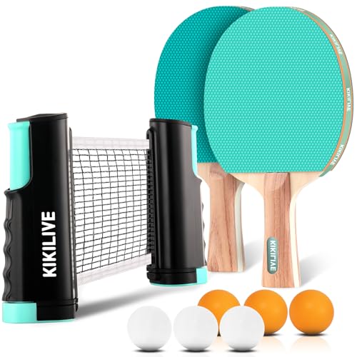 KIKILIVE 2 Player Table Tennis Set Ping Pong Set with Retractable Net 2 Rackets 6 Balls & Carry Bag Portable All-in-One For Indoor Outdoor