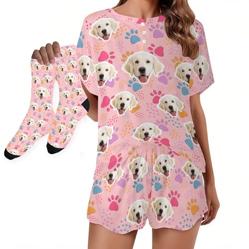 D-Story Custom Dog Face Short Pajama for Women Personalized Pjs with Pet Picture 2 Pieces Nightwear...