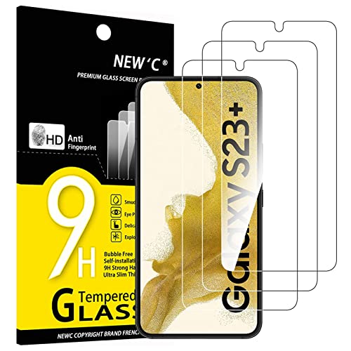 NEWC 3 Pack Designed for Samsung Galaxy S23 Plus / S23+ Screen Protector Tempered Glass Scratch Resistant Bubble Free Ultra Resistant