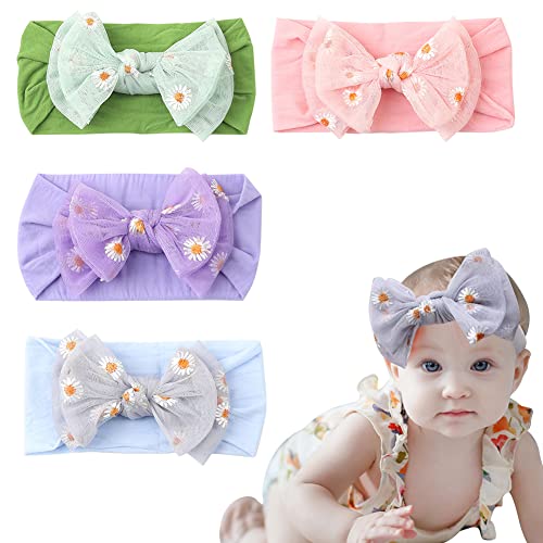 4PCS Baby Girl Elastic Headbands Floral Headdress Hair Band for Newborn Baby Headwraps Headwear Hair Accessories Photography Props