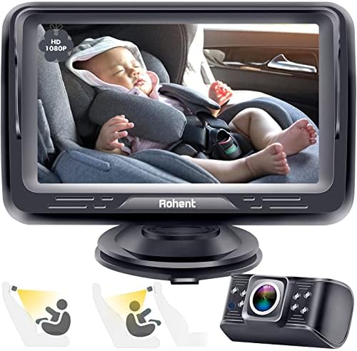 Rohent Baby Car Camera Display HD 1080P Baby Car Mirror 5 Mins Easy Installation Crystal Night Vision Infant Travel Safety Kit N06