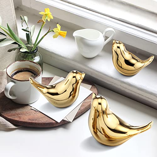 Set de 3 Figuras Decorativas Pájaro Cerámica Dorado miniatura 6