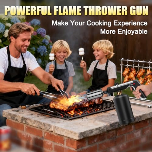 Image of Torch Gun with One-Touch Max Fire, Flame Thrower with Safety Lock, Blow Torch Gun for BBQ, Grill, Charcoal Lighter, Cooking Flamethrower for Camping, Outdoors (Tank Not Included)