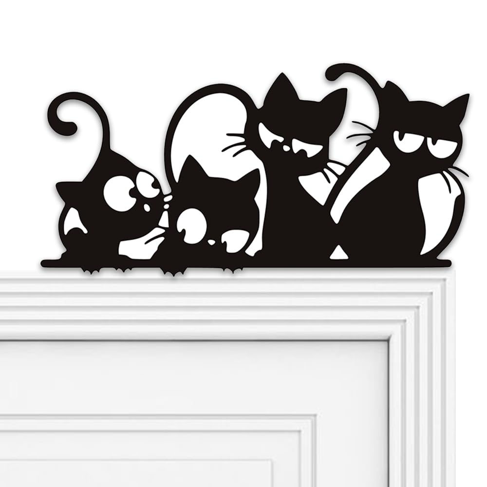 GrWisdAT Cat Wall Art Metal Black Cat Decor Funny Wall Decor Cute Minimalist Sculpture Hanging Gift for Cats Lover Home Door Frame Décor Living Room Bedroom Garden