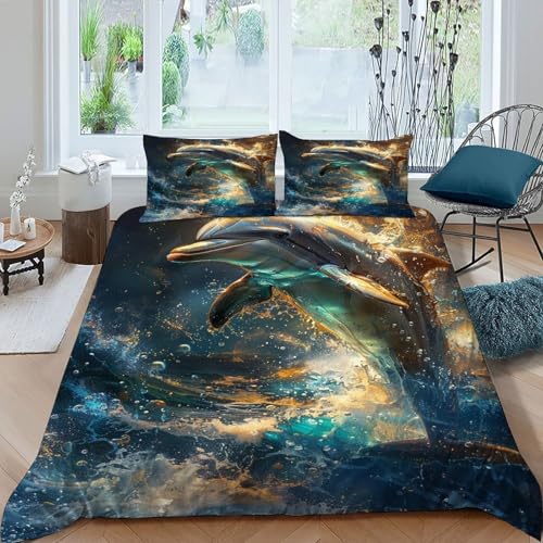 Linge de lit microfibre dauphin parure de lit double haut de gamme avec impression 3D - 3