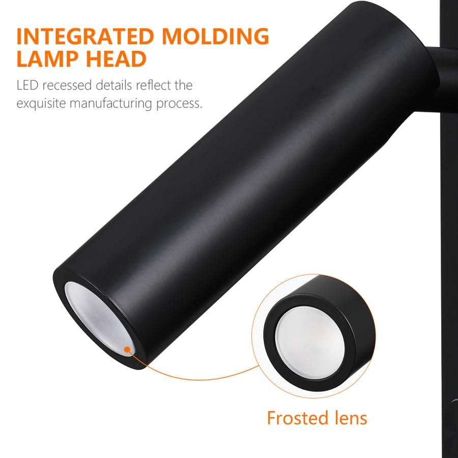 LED Wandleuchte, 5W Warmweiß, Dimmbar mit Drehknopf, Einbaumontage, Matte Schwarz, Leselampe fürs Schlafzimmer