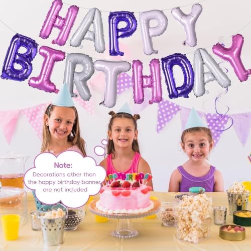 Image of Pink Purple Happy Birthday Banner Balloons 16 Inch Mylar Foil Letters