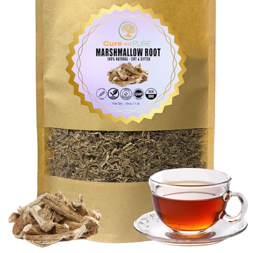 Cure wid Pure Organic Marshmallow Root Herb 1LB Cut & Sifted Marshmallow Root Tea in Eco-Friendly Resealable Bag Versatile Choice for Herbal Tea Marshmallow Root Powder Tinctures & More 16 Ounce