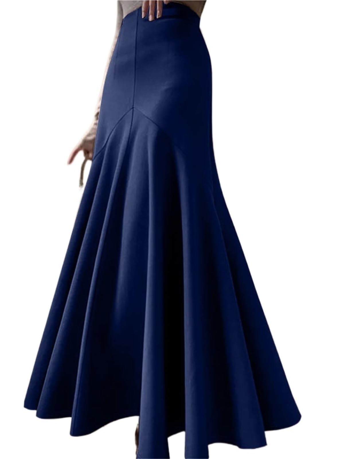 Elegant Women Jupes Long Skirts High Waist Ruffled Fishtail Skirt Autumn Solid Fashion Office Bottom