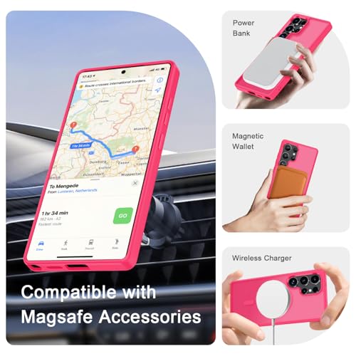 Image of for Samsung Galaxy S25 Ultra Case, Matte Magnetic Phone Cover, Hot Pink | Fit for MagSafe, Screen Protector included, Shockproof Military Grade Protection, Translucent Frosted Back