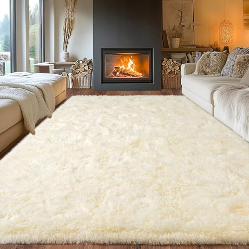 BSGIFT Alfombra de pelo largo 200x300 Beige, alfombra Shaggy esponjosa de dormitorio, alfombra de pelo largo y suave, alfombra de dormitorio, alfombra de pelo alto antideslizante, alfombra extra