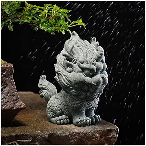 Image of livelyfish Asian Foo Dog Statue Lion Sandstone Sculpture Ancien Chinese Qi Lin Statue for Fish Tank Aquarium Garden Bonsai Decorations, L