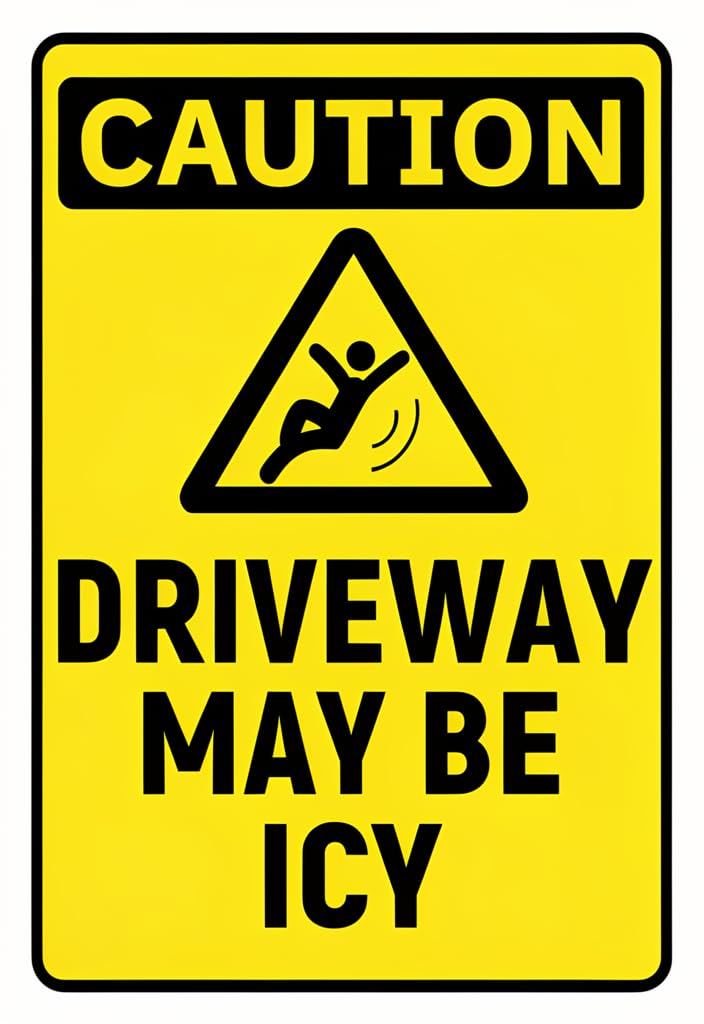 peiyeety Caution Driveway May Be Icy Tin Sign 12x8 Inch, Yellow/Black Safety Warning Metal Plaque, Winter Hazard Notice for Garage, Porch, Entryway, Driveway Decor, Gift Idea