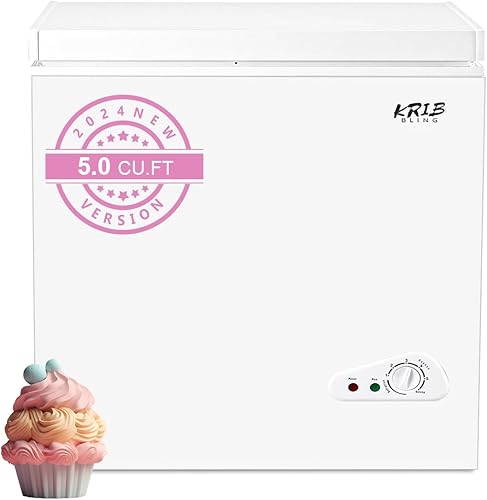 Congelador de pecho Krib Bling de 5.0 pies cúbicos con termostato ajustable compacto con cesta de almacenamiento extraíble para casa, cocina, Blanco