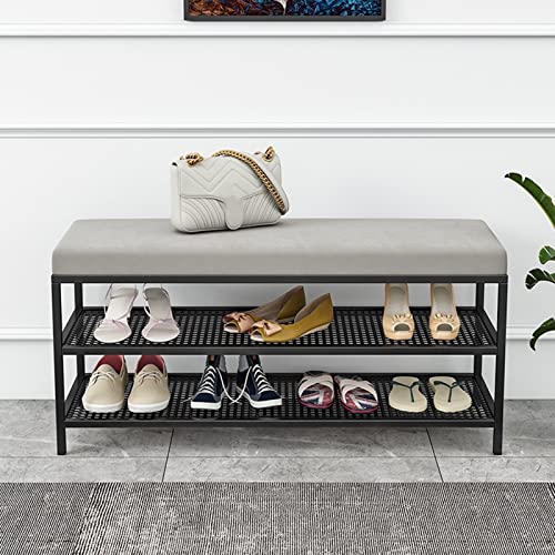 Banc à chaussures avec 2 étagères en grille de rangement entrée - 3