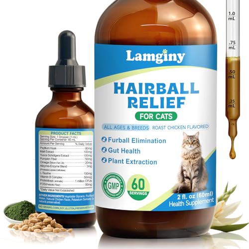 Hairball Relief for Cats - Cat Hairball Remedy for Digestive Health Aid, Immune Support, Skin Coat Support, Furball Control with Psyllium Husk, Pumpkin Fiber, Omega-3, Enzyme, Vitamin, 60ml