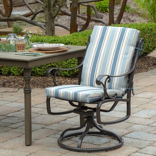 Image of Arden Outdoor Midback Chair Cushion, 18 x 16.5, Rain-Proof, Fade Resistant French Blue Linen Stripe