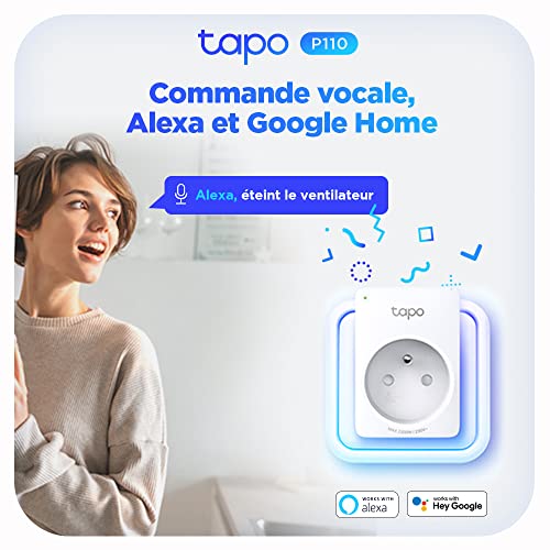 tapo prise connectée wifi, suivi de consommation, 16a type e, prise intelligente compatible avec alexa et google home, contrôler le radiateur, le chauffage, le chauffe eau à distance tapo p110(fr)