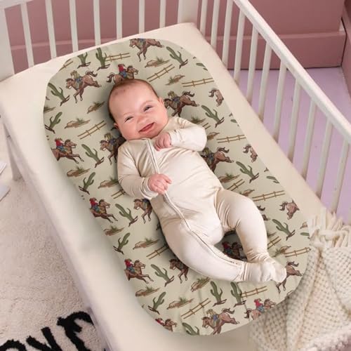 Image of ZOUTAIRONG Western Cowboy Style Bassinet Sheets Fit for Bassinet Polyester Cradle Sheets for Baby Boys Girls Stretchy Soft for Oval Hourglass for Standard Bassinets Brown