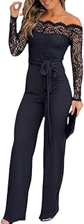Womens Dressy Jumpsuits Casual One Piece Outfits Off Shoulder Lace Trim ...