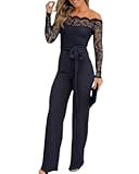 Womens Dressy Jumpsuits Casual One Piece Outfits Off Shoulder Lace Trim Overalls Straight Leg Pants