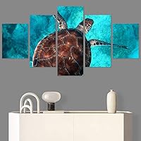 SIGNWIN 5 Panel Canvas Wall Art Modern Art Multicolor Nautical Photography Relax/Calm Reptiles Turtle for Home Decorations Ready to Hang - 60