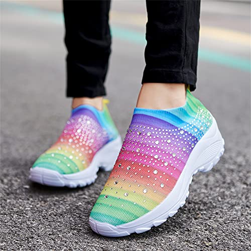 Image of GOSPT Women's Mesh Sport Shoes Rhinestone Glitter Slip On Ballroom Jazz Latin Dance Sock Sneakers