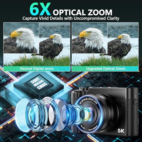 5K Digital Camera, 64MP Cameras for Photography with 6X Optical Zoom & Autofocus, WiFi Vlogging Camera for YouTube Video, Dual-Lens, 2 Batteries, 64GB Card & Flash, Best Cameras for Content Creators - Image 4