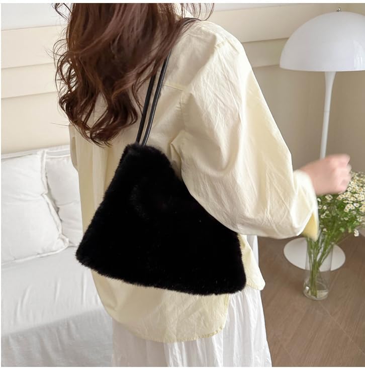 Ulisty Women Small Faux Rabbit Fur Tote Bag Furry Underarm Bag Plush Shoulder Bag Fashion Purse Handbag - Image 3