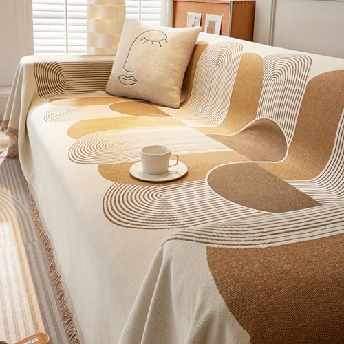 JIKANNOYA ソファーカバー マルチカバー 肘付き 無地 柔らかい 汚れ防止 防塵 傷防止 ソファカバー フリンジ付き 滑り止め ブランケット リバーシブル 犬猫対策 3人掛け 大判 おしゃれ 四季通用 多機能 カーキ 180*300CM AQSFD