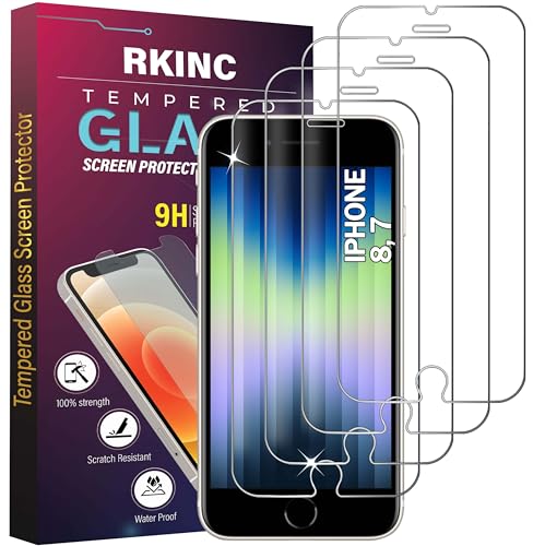 RKINC Screen Protector [4-Pack] for iPhone 8 / iPhone 7, Tempered Glass Film Screen Protector, 0.33mm [LifetimeWarranty][Bubble-Free][Anti-Scratch][Anti-Shatter]